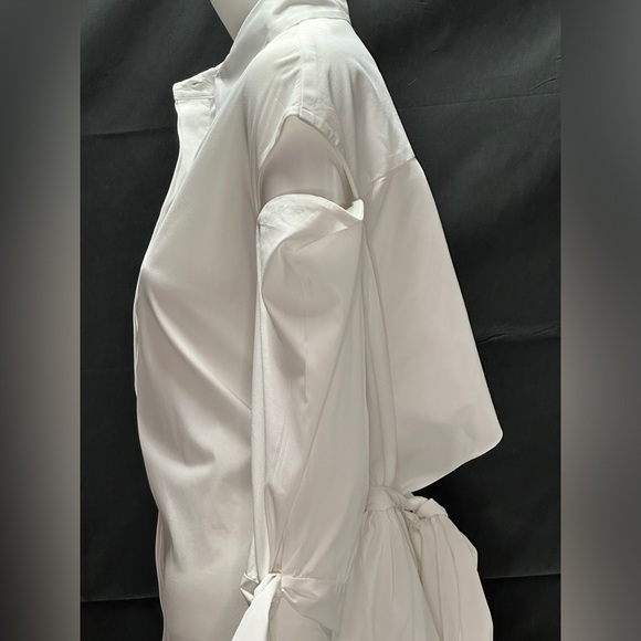Milly Size 8 Open Shoulder, Open Back, Button Up Shirt Dress with Tie White - Picture 4 of 8